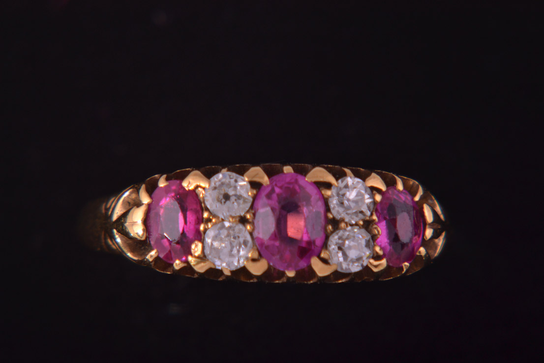 Gold Victorian Ring With Rubies And Diamonds