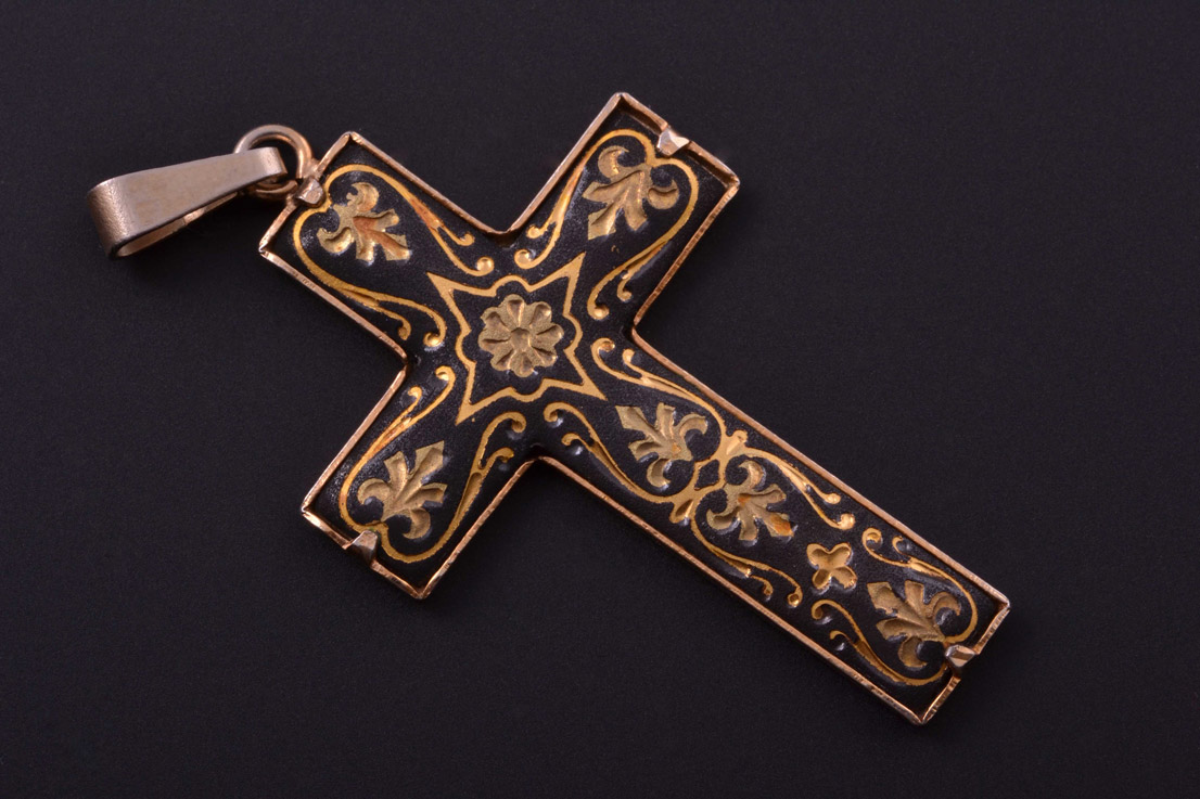 Gilt Vintage Spanish Damascene Cross
