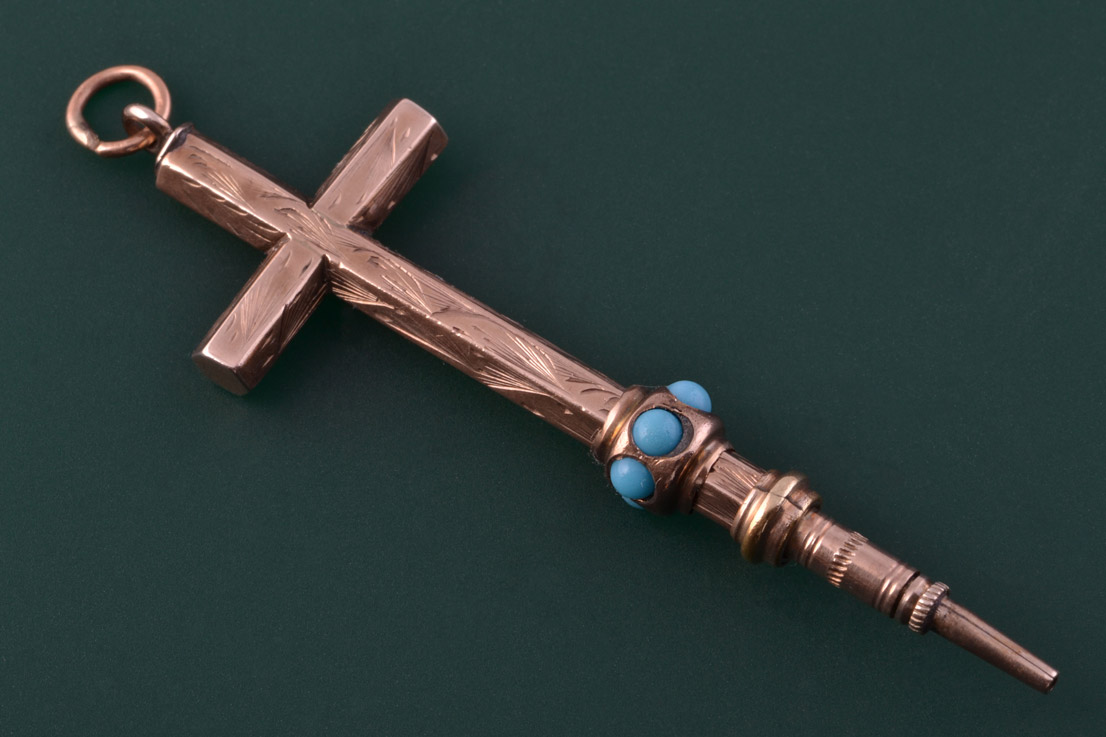 9ct Rose Gold Victorian Cross With Turquoise