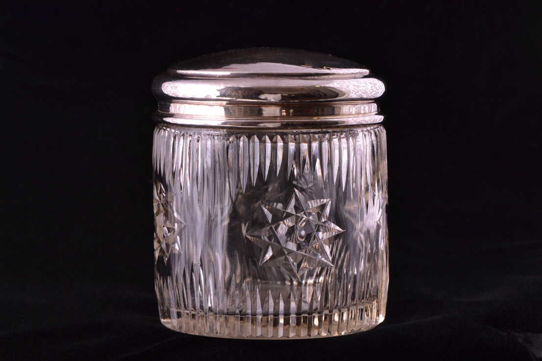 Silver And Crystal English Dressing Table Jar