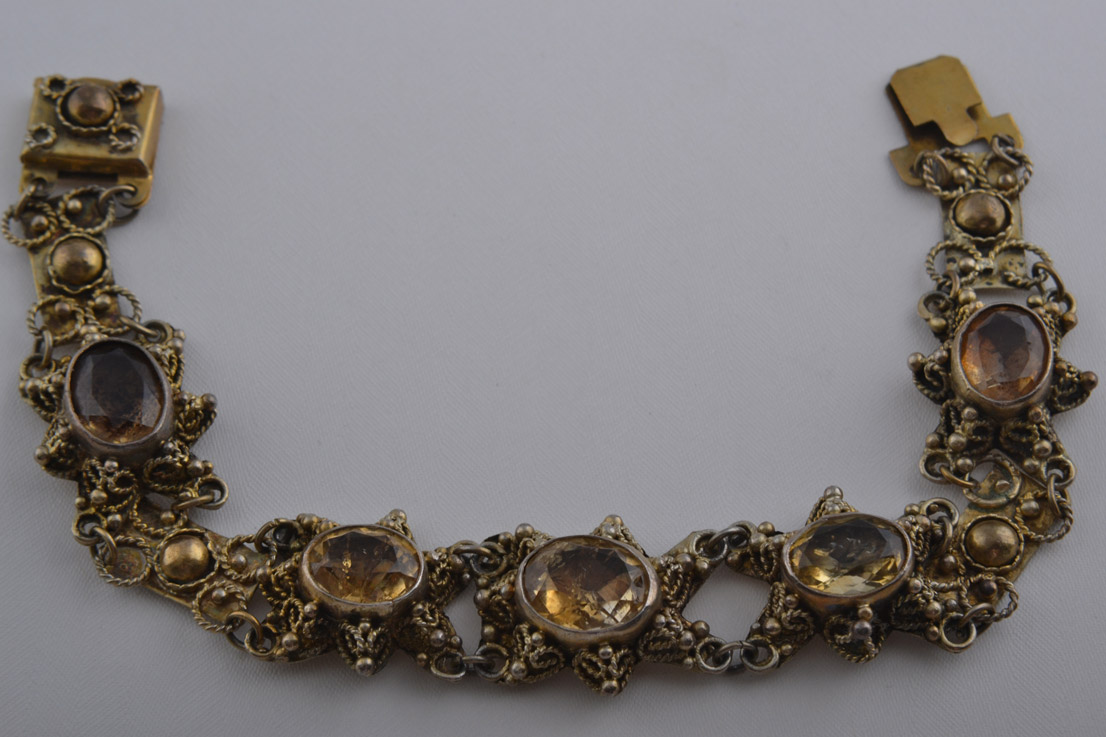 Silver Gilt Vintage Bracelet With Citrine