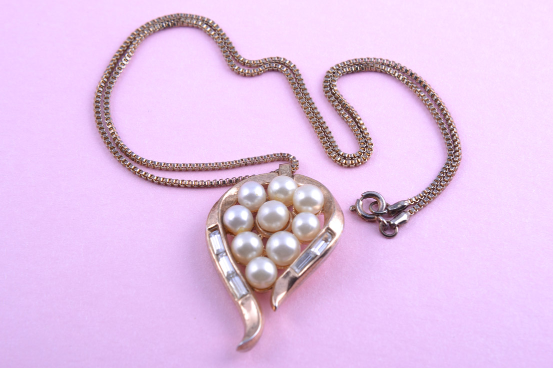 Trifari Pendant With Faux Pearls And Diamanté
