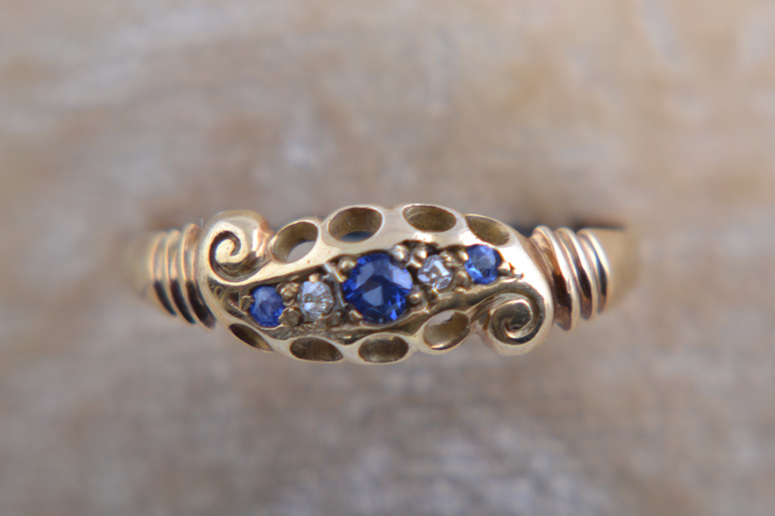 Gold Victorian Ring With Sapphires And Diamonds