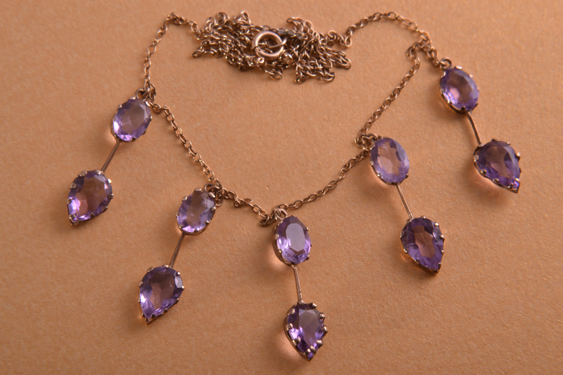 9ct Gold Edwardian Necklace With Amethysts