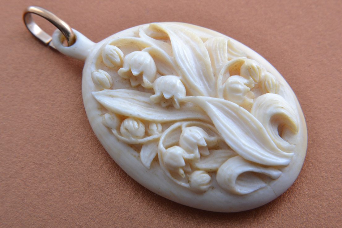 Ivory Victorian Hand Carved Floral Locket