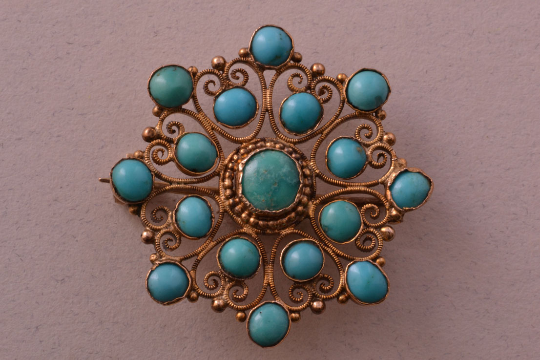 15ct Yellow Gold Victorian Brooch With Turquoise