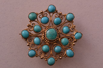 15ct Yellow Gold Victorian Brooch With Turquoise
