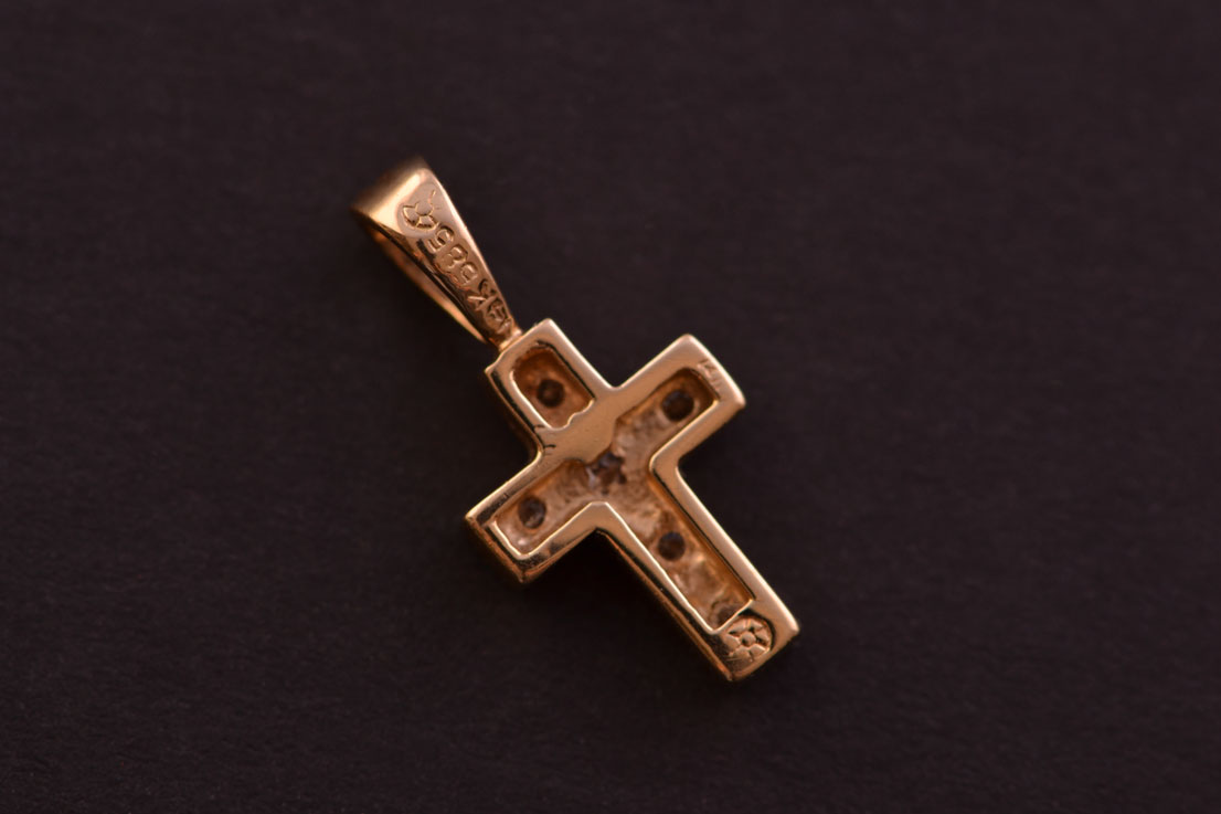 14ct Yellow Gold Modern Cross With Diamonds | Modern Jewellery | Amanda