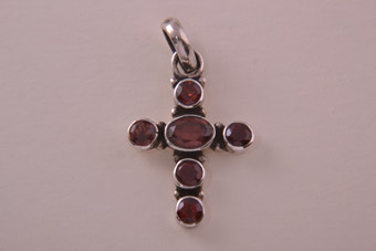 Silver Modern Cross With Garnets