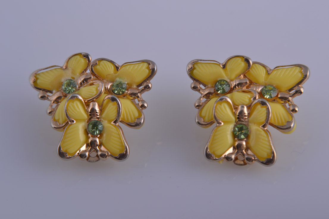 1950's Butterfly Clip On Earrings With Crystals
