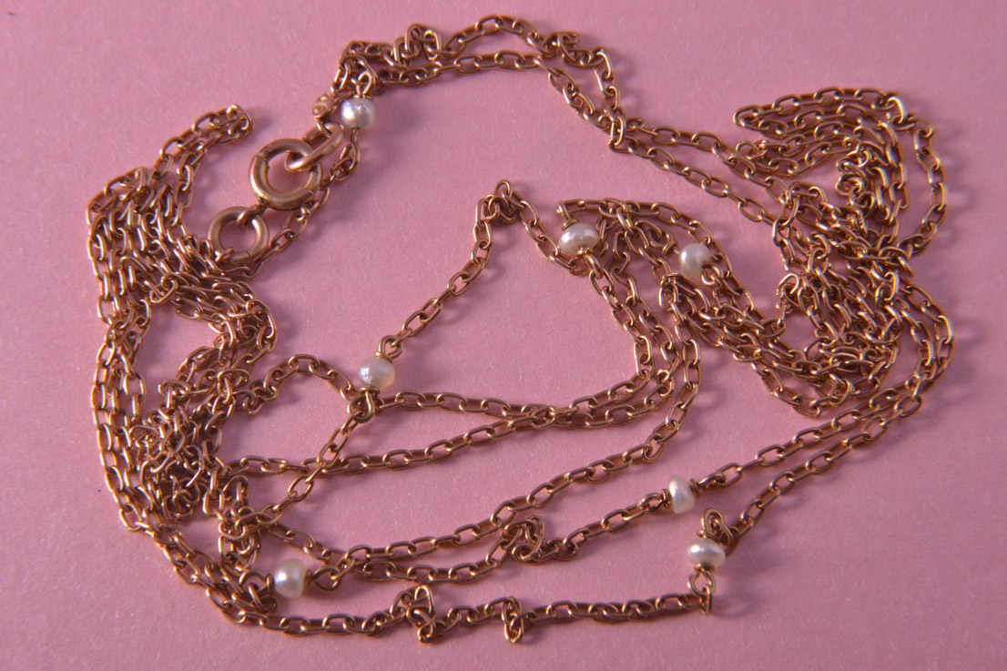 9ct Rose Gold Victorian Muff Chain With Pearls