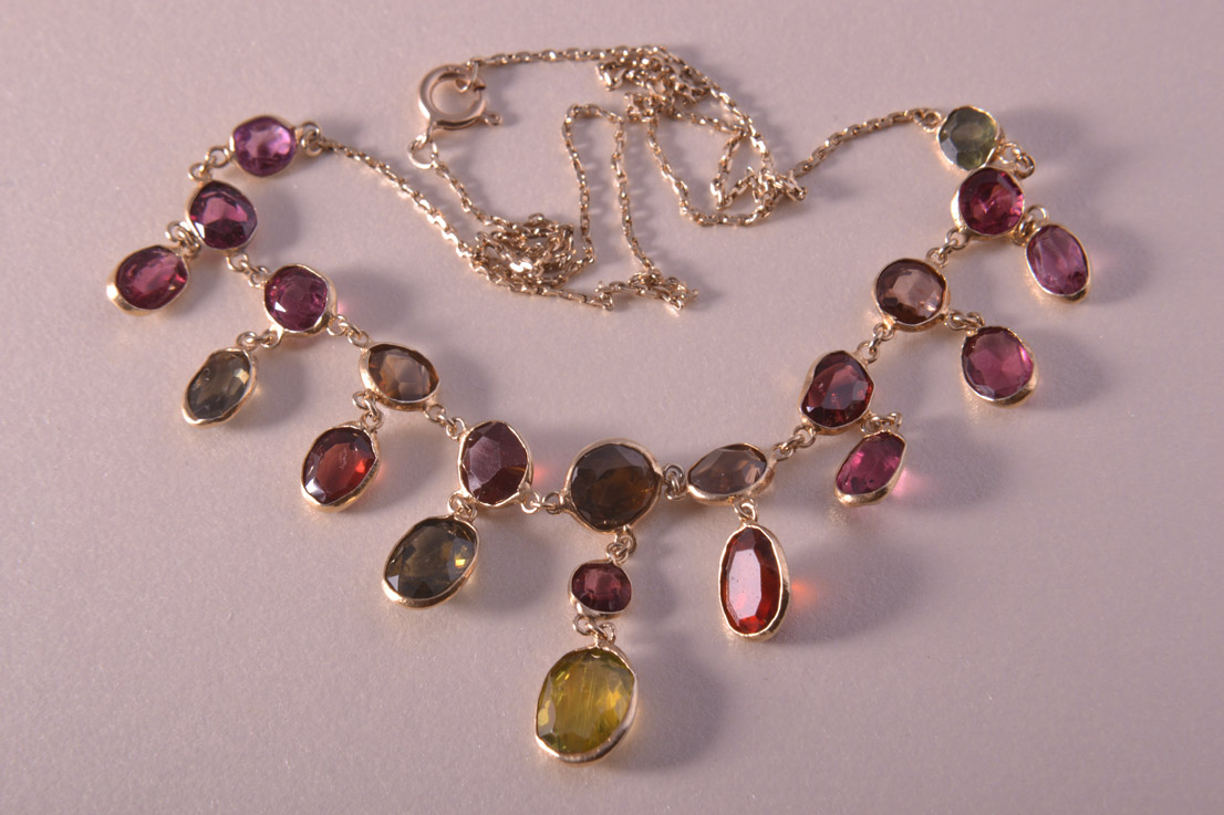 Gold Necklace With Garnets And Tourmaline