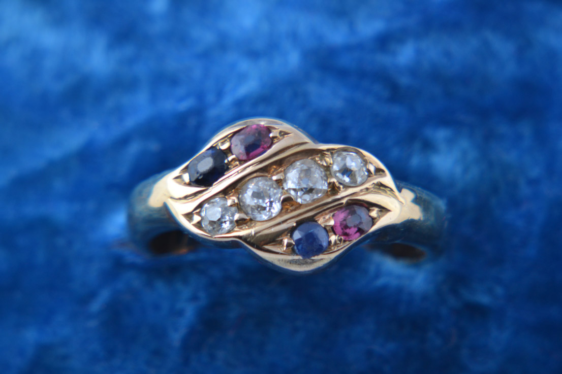 Gold Ring With Diamonds, Sapphires And Rubies