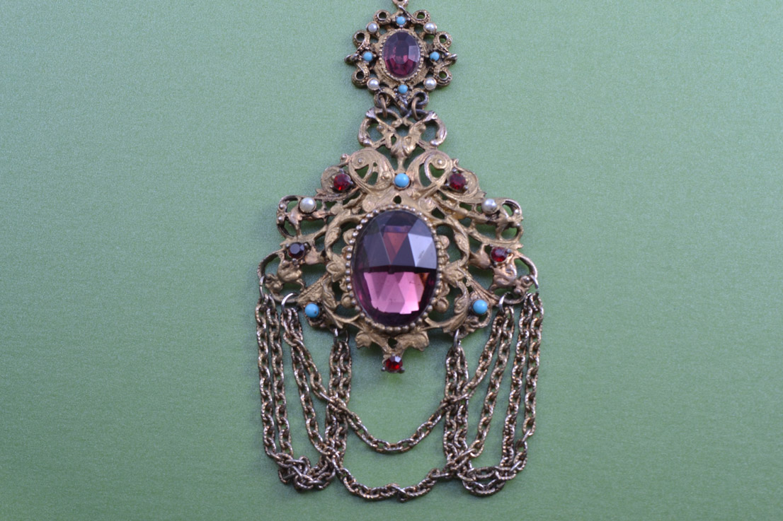 Vintage Pendant With Paste And Faux Pearls