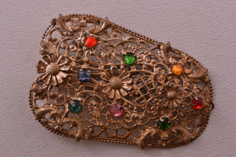 Gilt Vintage Dress Clip With Coloured Paste