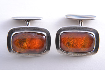 Silver And Amber Retro Cufflinks