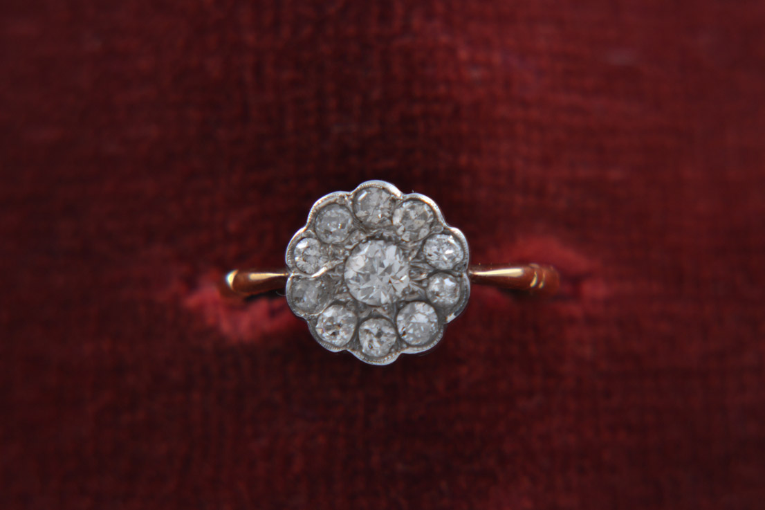 Gold Victorian Daisy Ring With Diamonds
