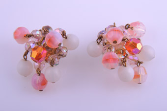 1950's Clip On Earrings With Pink Crystal Beads