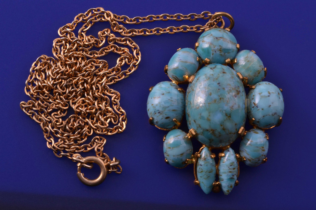Gilt Vintage Pendant With Faux Turquoise