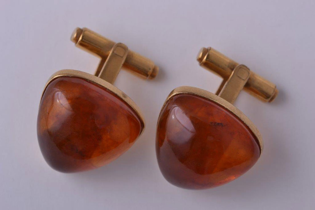 Gold Plated Retro Cufflinks With Amber