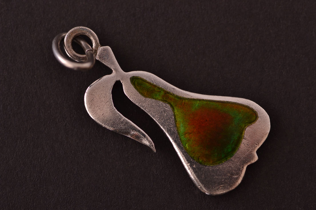 Silver And Enamel Vintage Pear Charm / Pendant