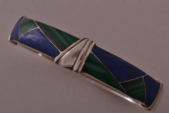 Silver Bangle With Lapis Lazuli And Malachite