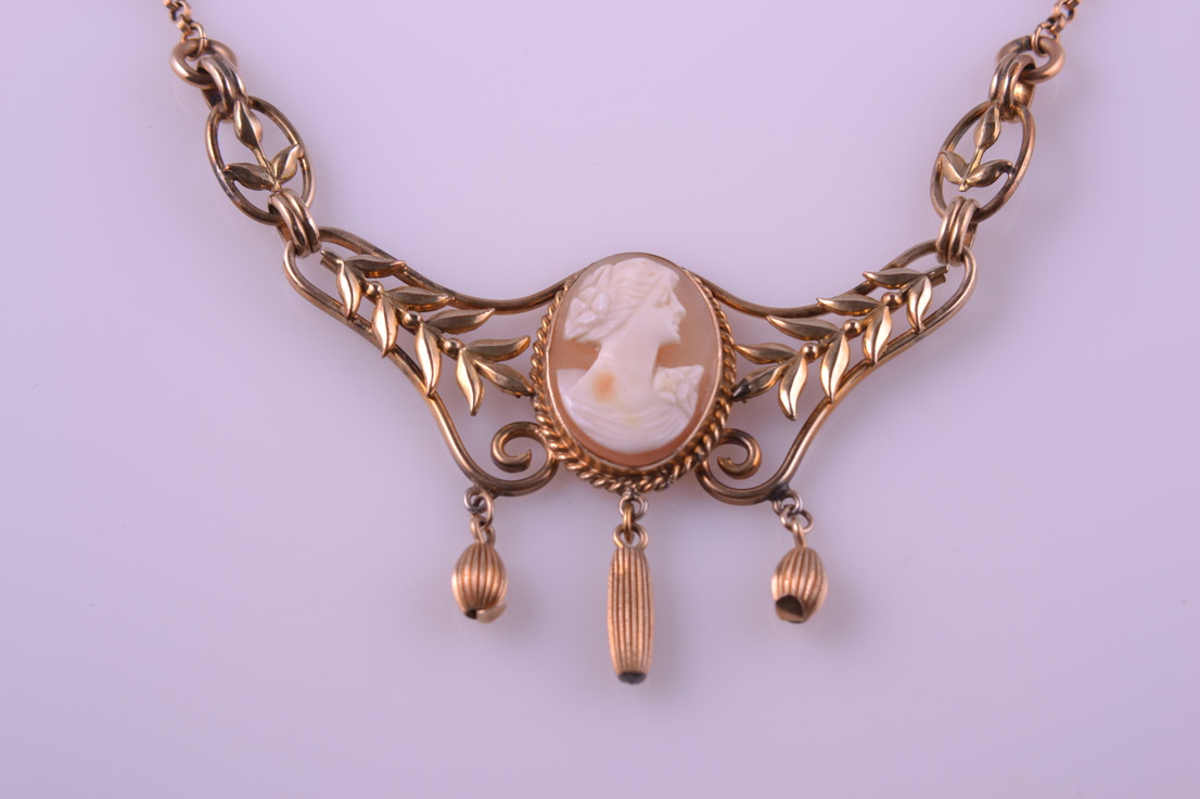 Gold Plated Necklace With Hand Carved Cameo