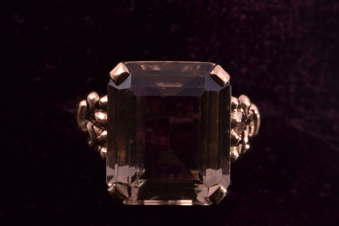 9ct Rose Gold 1940's Ring With Smoky Quartz