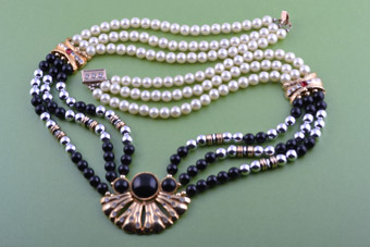 Necklace With Faux Pearls, Beads And Diamanté