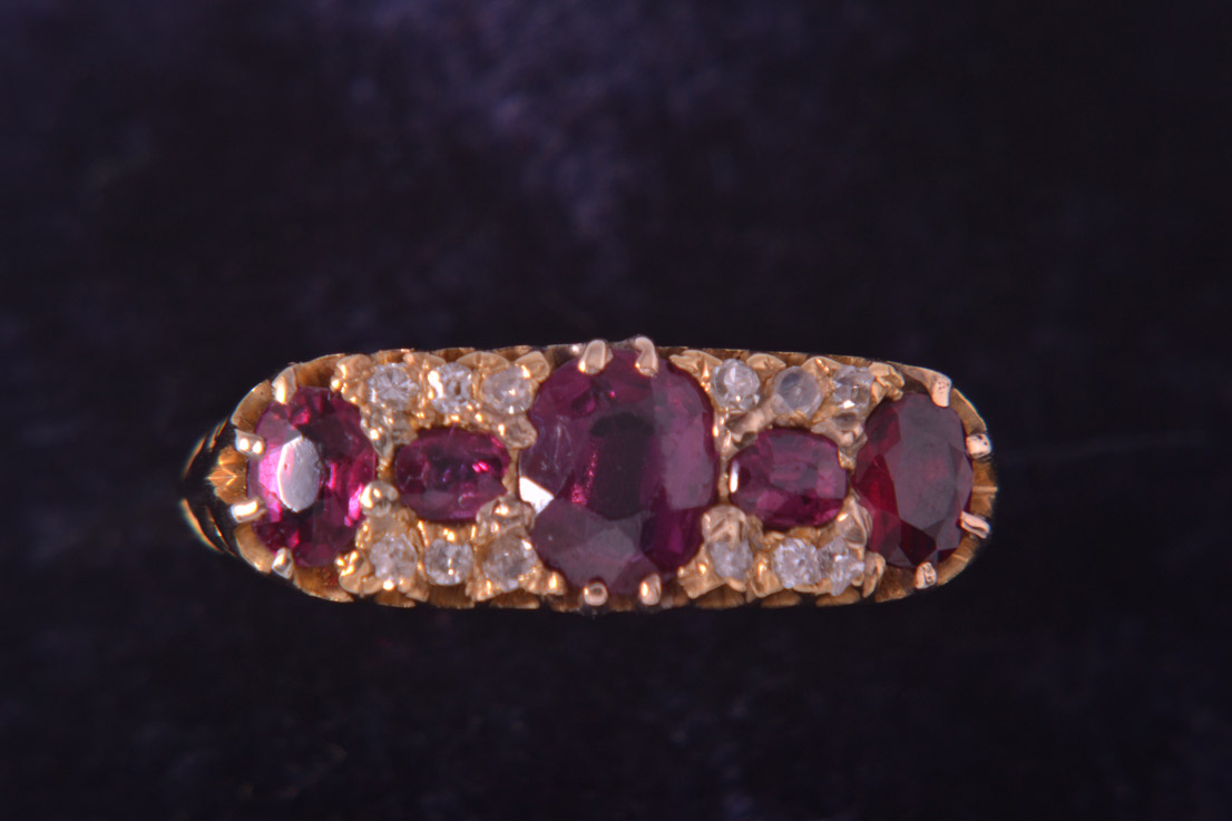 Edwardian Gold Ring With Diamonds And Rubies