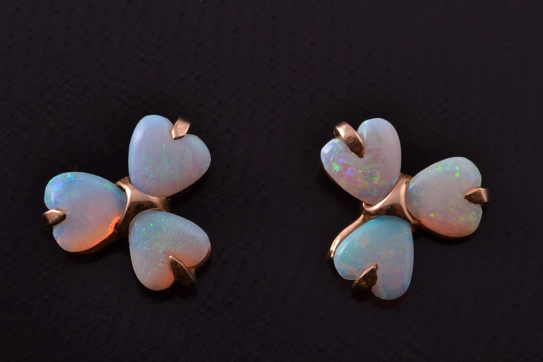 9ct Rose Gold Vintage Stud Earrings With Opals