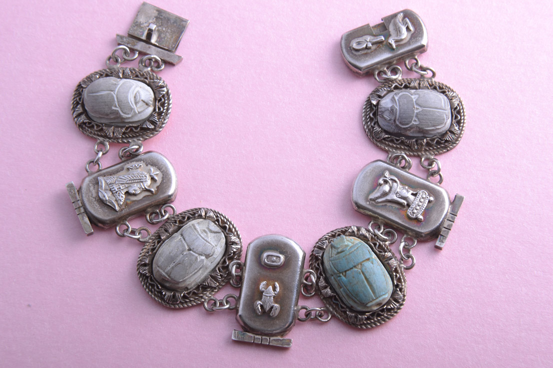 Silver 1920's Egyptian Scarab Bracelet