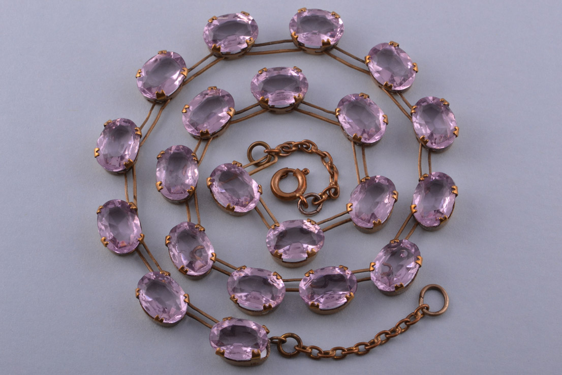 Gilt 1930's Necklace With Rhinestones