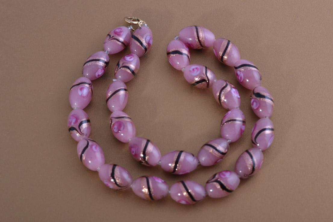 Necklace With Pink Glass Beads