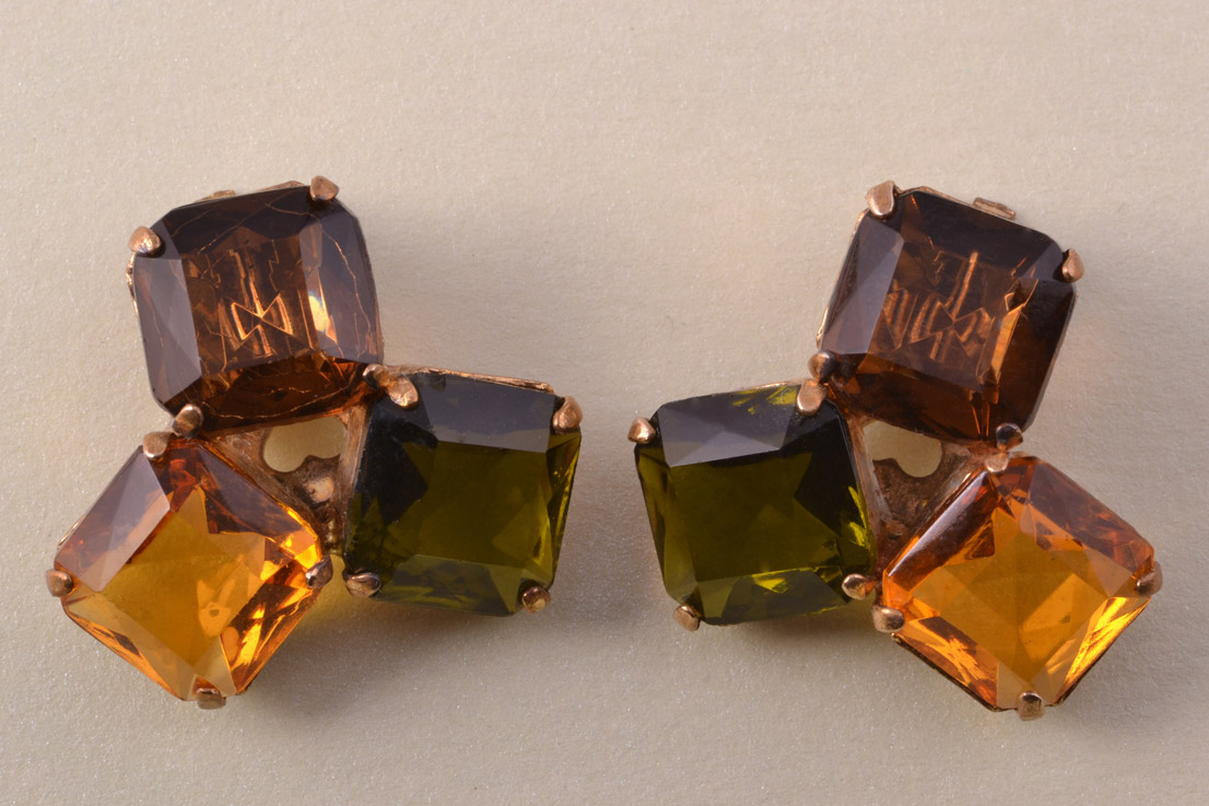 1960's Clip On Earrings With Paste