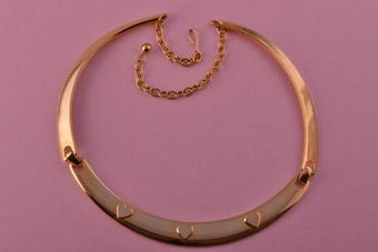 Gilt Vintage Necklace / Choker With Heart Motifs