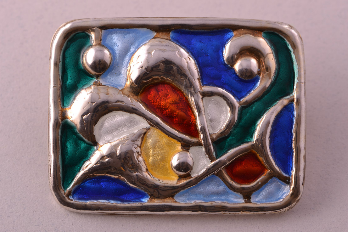 Silver And Enamel Retro Brooch From Norway
