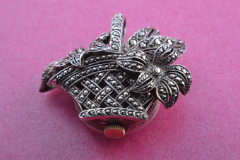Silver Flower Pendant / Watch With Marcasite