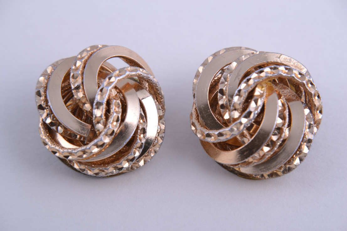 Gilt 1960's Clip On Earrings With Engraving