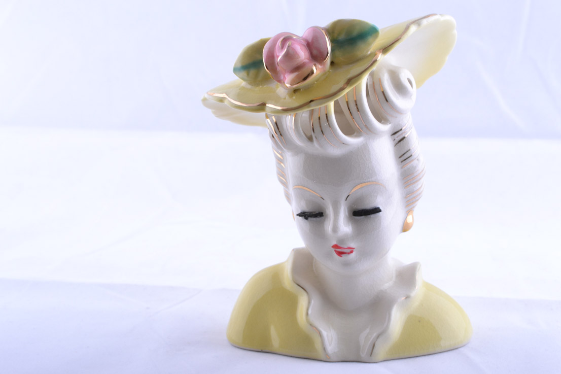 China 1950's Highly Glazed Lady Head Vase 