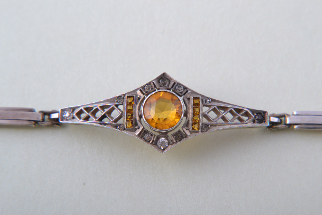 Silver Art Deco Bracelet With Paste