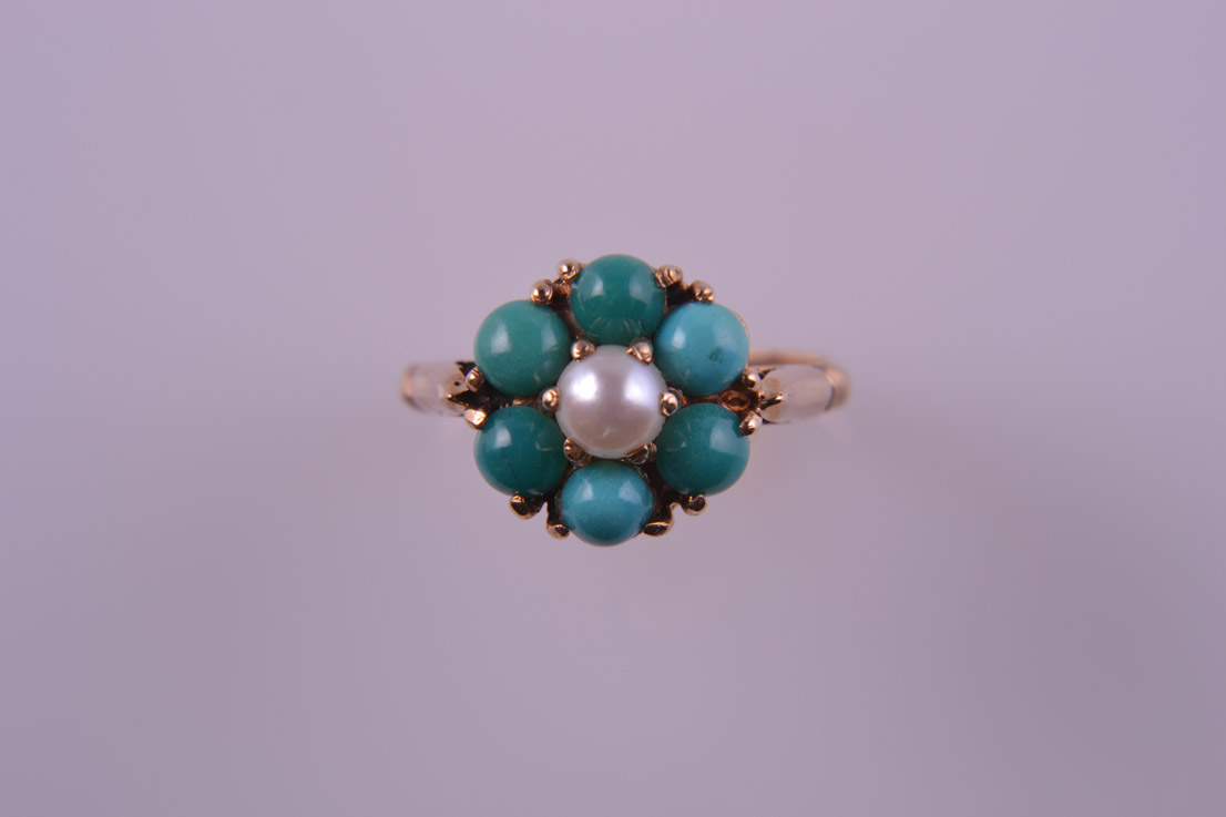 Gold Vintage Ring With Turquoise And Pearl