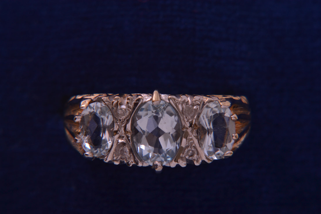 Gold Vintage Ring With Aquamarine And Diamonds