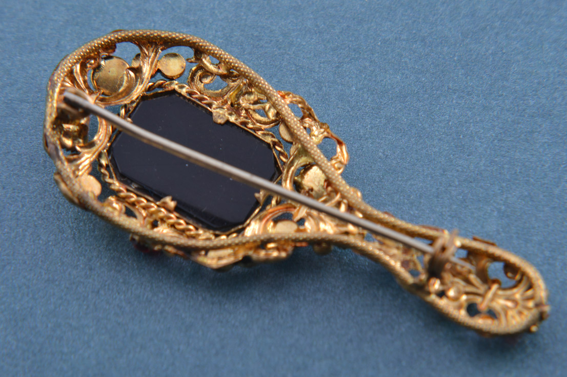 Gilt 1950's Hand Mirror Brooch With Paste 928j119 | Amanda Appleby
