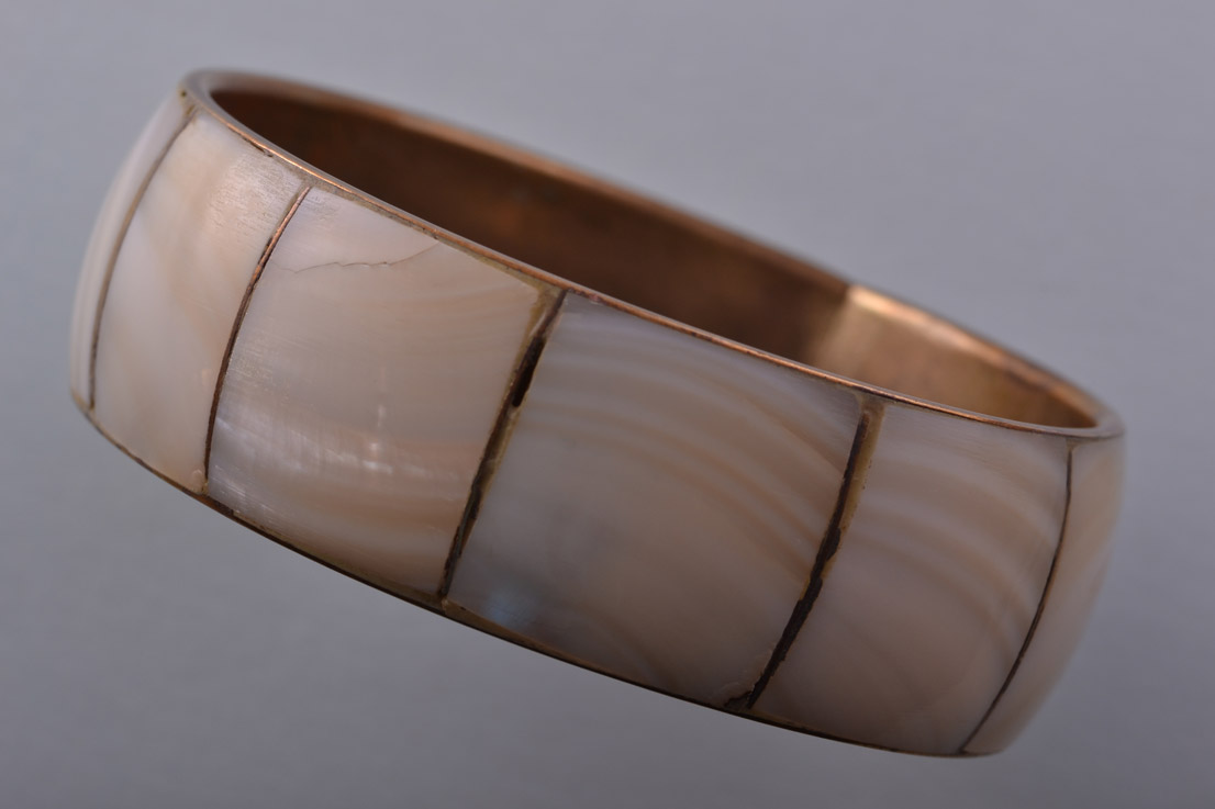 Brass Vintage Bangle With Mother-Of-Pearl