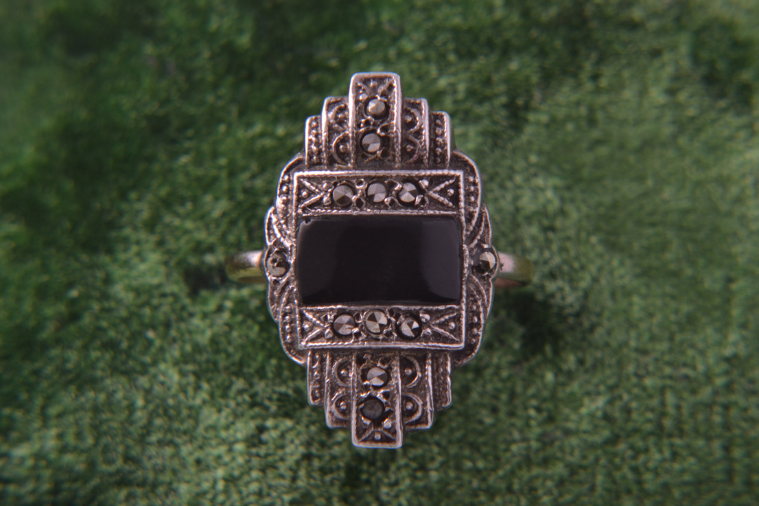 Silver And Gold Art Deco Ring With Marcasite