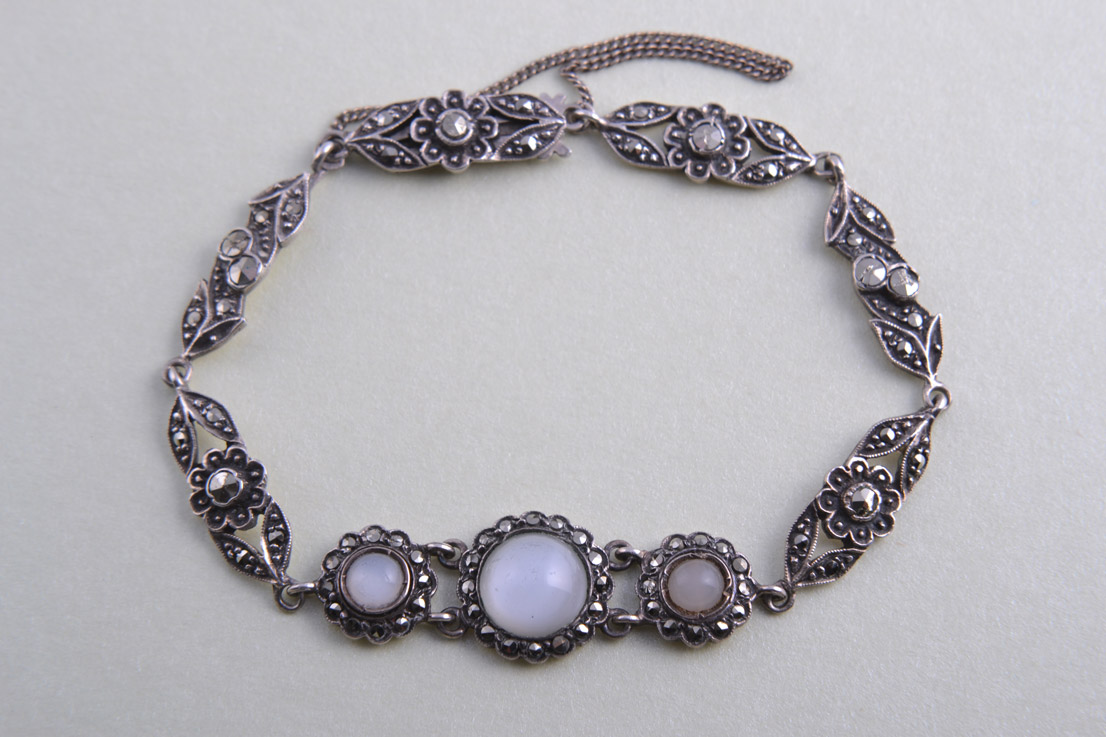 Silver Bracelet With Marcasite And Moonstones