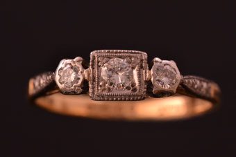Platinum And Gold Art Deco Ring With Diamonds