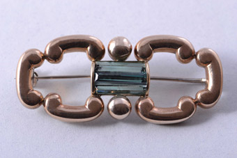 Gold And Silver Vintage Brooch With Tourmaline