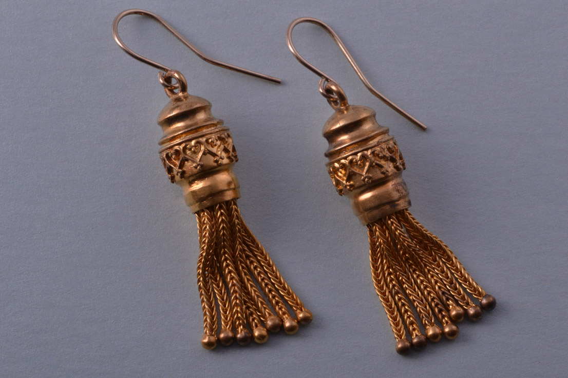 Gold Victorian Hook Drop Tassel Earrings